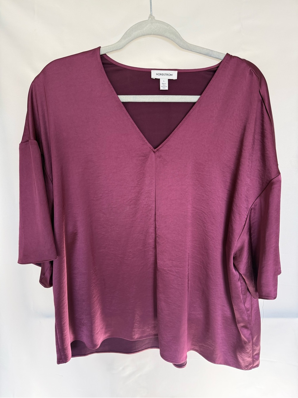 Nordstrom Plum V-Neck Satin-Feel Tunic Top